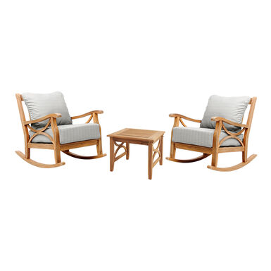 Mendocino Teak Wood 3 Piece Outdoor Rocking Chair Set