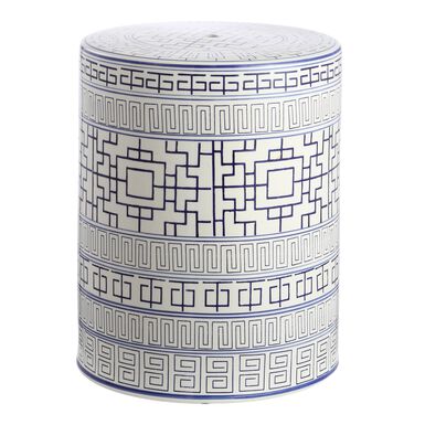 Shantou Navy and White Ceramic Outdoor Accent Stool