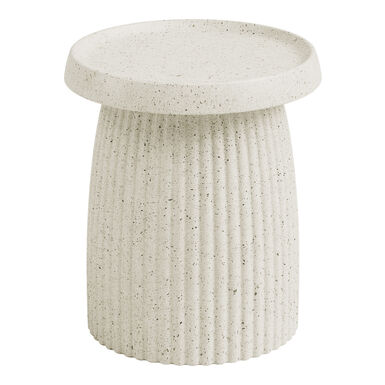 Tadeo Round White Faux Stone Fluted Outdoor Side Table