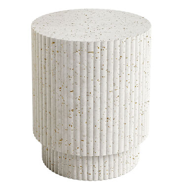 Maxton White Faux Stone Pillar Fluted Outdoor Side Table