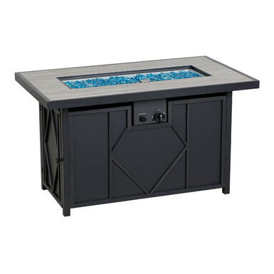 Cohen Gray Faux Wood and Black Steel Gas Fire Pit Table