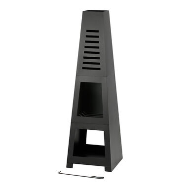 Macy Black Steel Wood Burning Chiminea Fire Pit with Storage