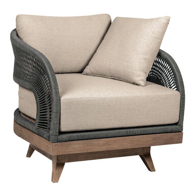 Safia Eucalyptus Wood and Gray Rope Outdoor Swivel Chair