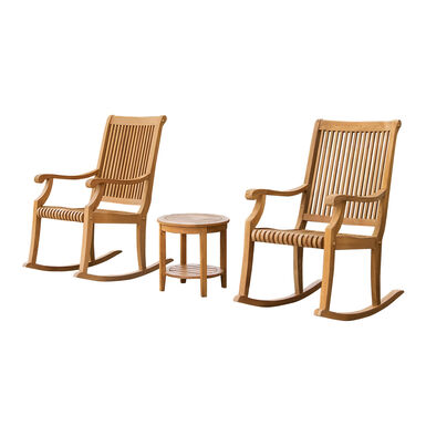 Hatfield Teak Wood 3 Piece Rocking Chair Outdoor Furniture Set