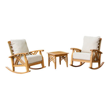 Juarez Teak and Wicker Rocking Chair 3 Piece Outdoor Furniture Set