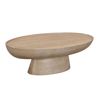 Aled Oval Faux Travertine Pedestal Outdoor Coffee Table