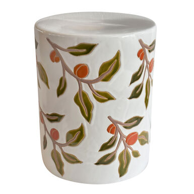 Round White Ceramic Orange Citrus Side Table
