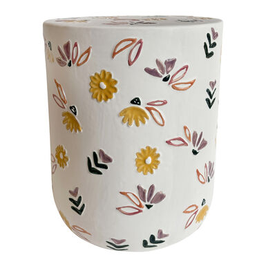 Round White Ceramic Floral Hand Painted Side Table