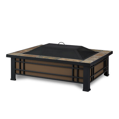 Hamilton Slate Tile and Black Steel Wood Burning Fire Pit